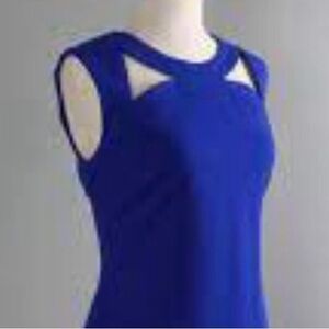 Gorgeous CALVIN KLEIN Dress Sheath Royal Blue Crepe SL Cut Out Zipper Sz 10